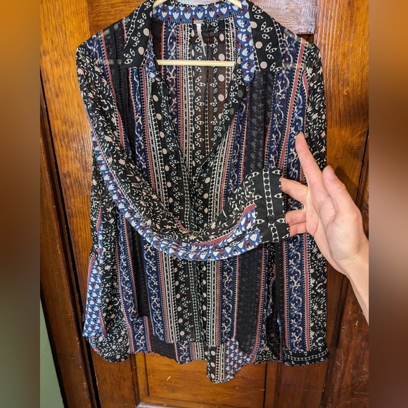 Free People Moonlight Mile Tie Back Sheer Button Down S Small Boho Anthropologie - Picture 3 of 12